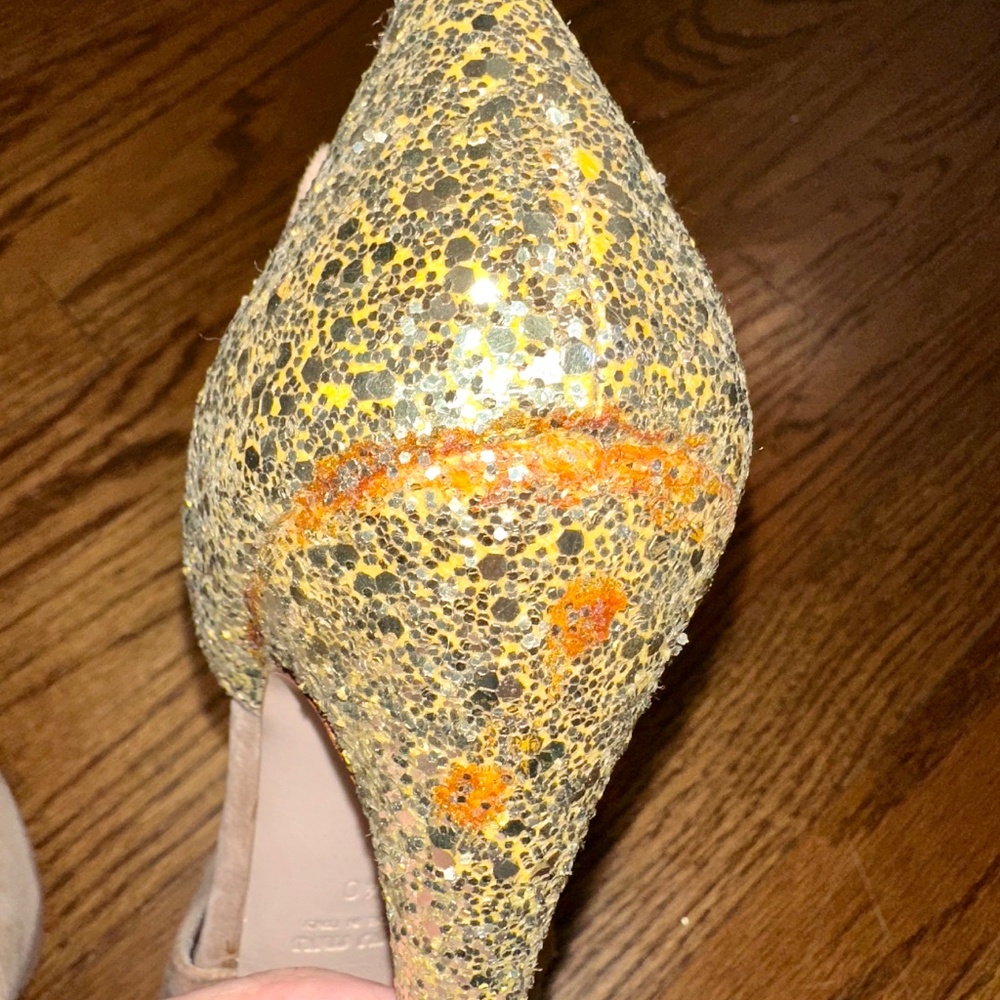 Sparkly Miu Miu Gold & Suede Platform Sandals Siz… - image 7